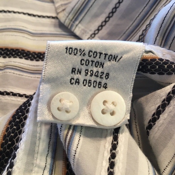 Bugatchi Uomo Button Up Shirt Mens Large White Long Sleeve Striped Cotton Casual - Picture 8 of 8